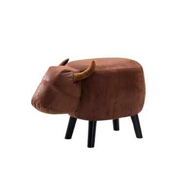 Solid Wood Animal Leather Stool Ottoman Creative & Cute Stool for Kids Toy Chest Chair for Children Solid Wood Footstool 4 Legs (Cattle)