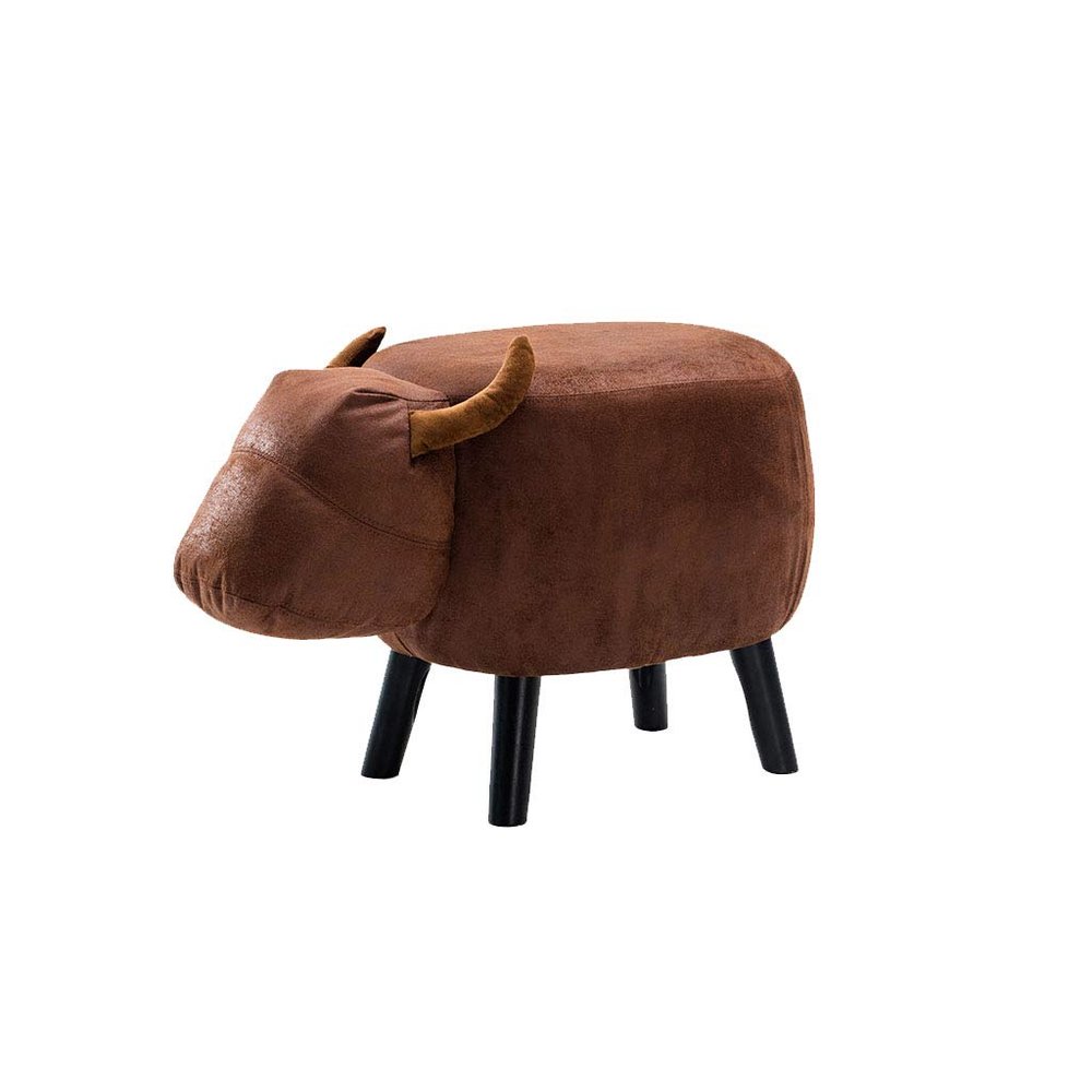 Solid Wood Animal Leather Stool Ottoman Creative & Cute Stool for Kids Toy Chest Chair for Children Solid Wood Footstool 4 Legs (Cattle)