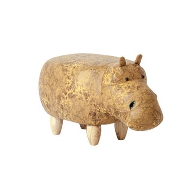 Solid Wood Animal Leather Stool Ottoman Creative & Cute Stool for Kids Toy Chest Chair for Children Footstool 4 Legs (Hippo)