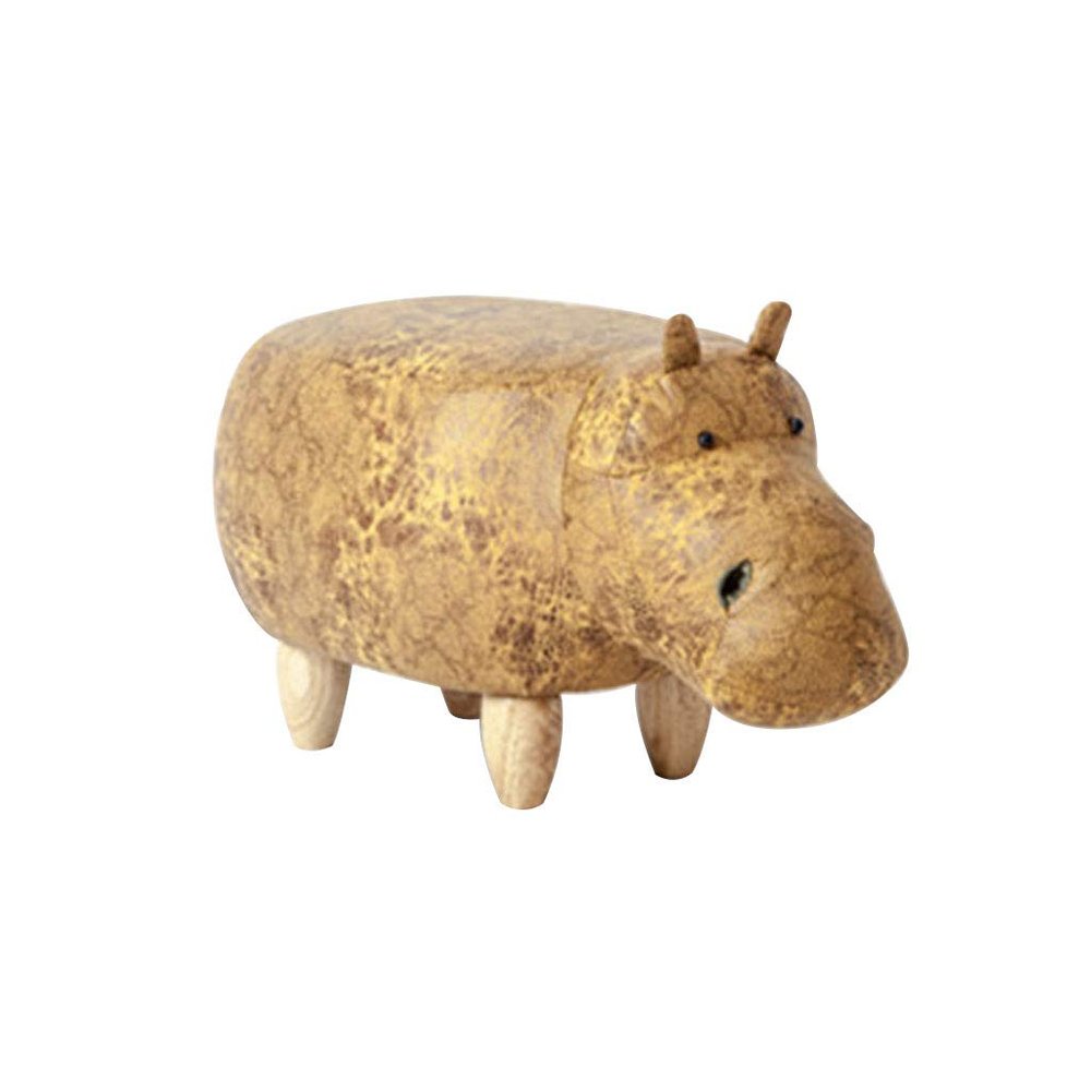 Solid Wood Animal Leather Stool Ottoman Creative & Cute Stool for Kids Toy Chest Chair for Children Footstool 4 Legs (Hippo)