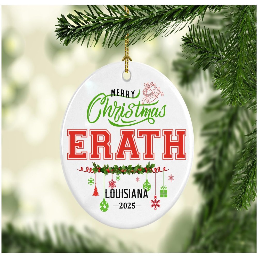 Christmas Decorations Tree Ornament 2022 - Gifts Hometown State - Merry Christmas Erath Louisiana - Gift for Family Rustic 1St Xmas Tree in Our New Home 3 Inches White