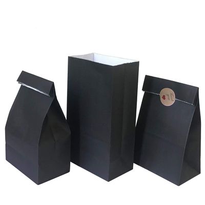 Medium Party Favor Bag 50 pcs Food Safe Paper and Ink, Natural (Biodegradable), Vivid Colored Self-Stand Buffet Bags, Bottom Square Paper Treat Bag. with 60 pcs Stickers 1.5 inch. (Black)