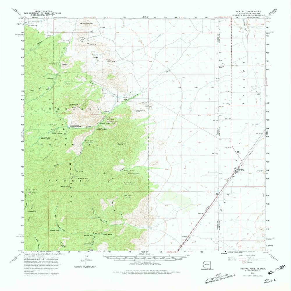 YellowMaps Portal AZ topo map, 1:62500 Scale, 15 X 15 Minute, Historical, 1958, Updated 1981, 21.8 x 18 in - Polypropylene