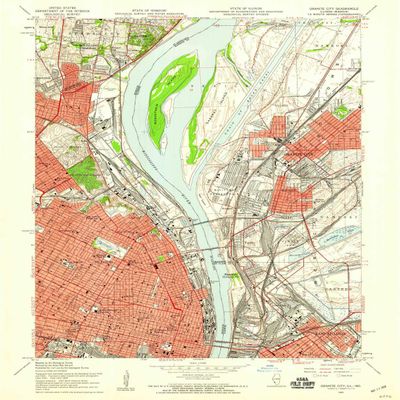 YellowMaps Granite City IL topo map, 1:24000 Scale, 7.5 X 7.5 Minute, Historical, 1954, Updated 1958, 26.9 x 21.9 in - Polypropylene