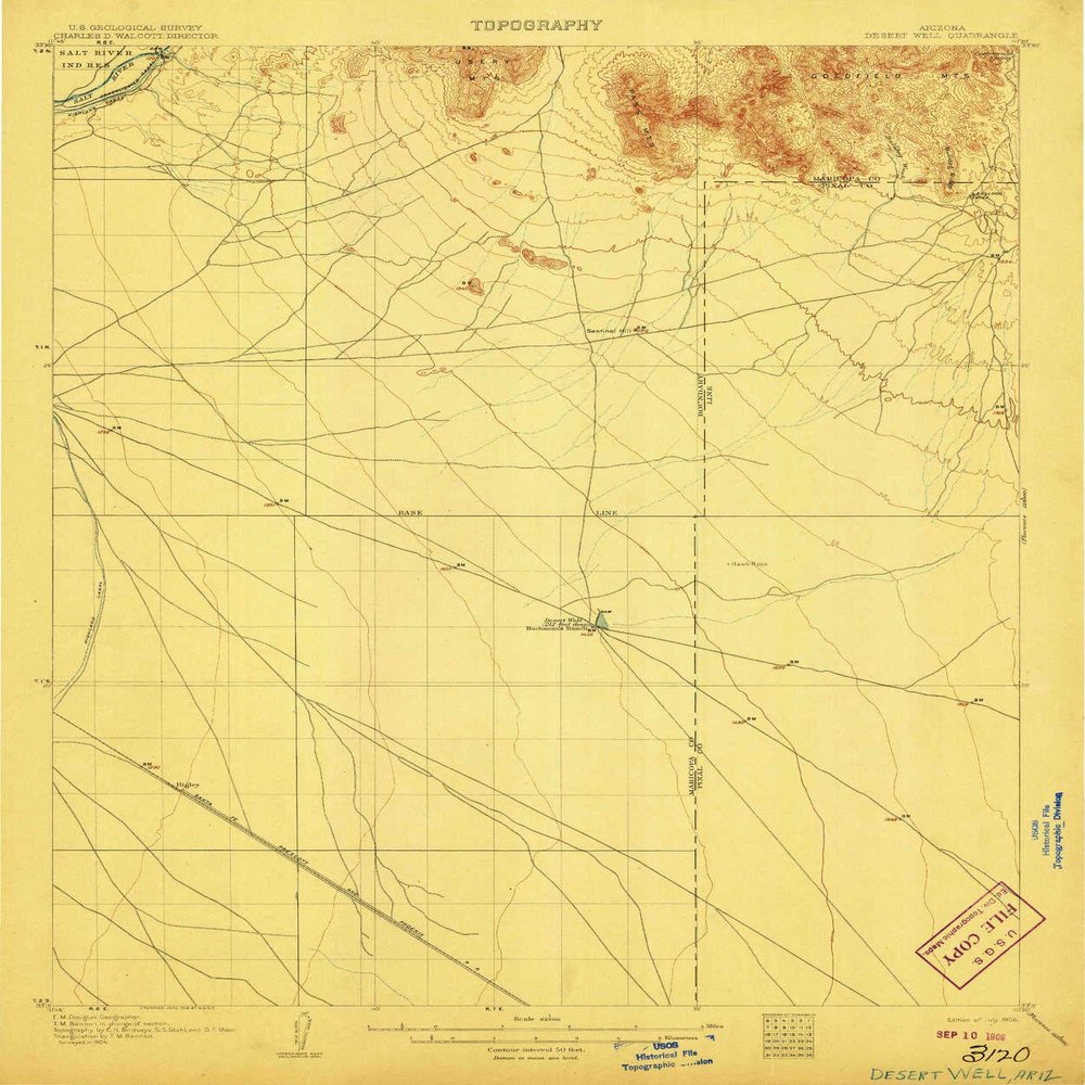 Desert Well AZ topo map, 1:62500 Scale, 15 X 15 Minute, Historical, 1906, 19.7 x 16.5 in - Polypropylene