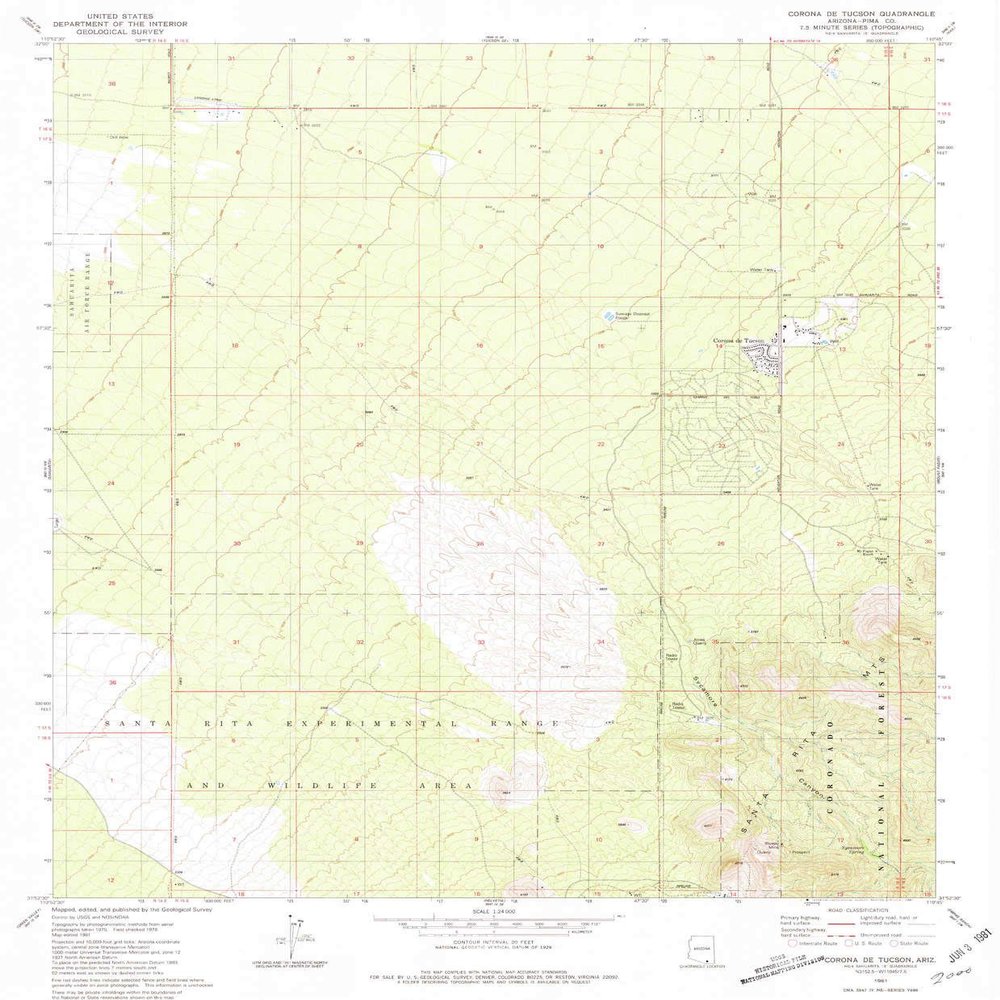 YellowMaps Corona De Tucson AZ topo map, 1:24000 Scale, 7.5 X 7.5 Minute, Historical, 1981, Updated 1981, 26.6 x 22 in - Polypropylene