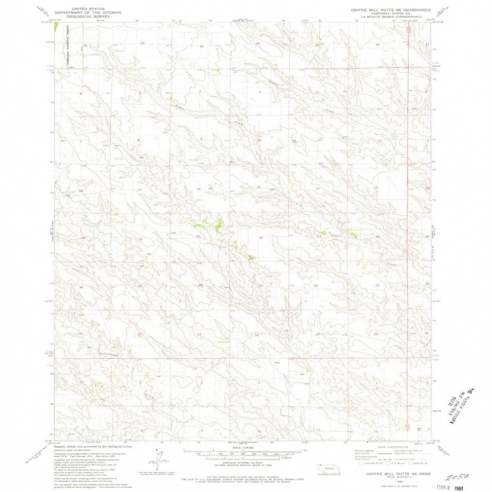 YellowMaps Coffee Mill Butte SE NE topo map, 1:24000 Scale, 7.5 X 7.5 Minute, Historical, 1980, Updated 1981, 26.8 x 22 in - Polypropylene