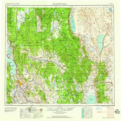 YellowMaps Klamath Falls OR topo map, 1:250000 Scale, 1 X 2 Degree, Historical, 1958, Updated 1958, 22.1 x 29.6 in - Polypropylene