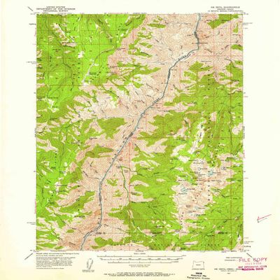 YellowMaps He Devil ID topo map, 1:62500 Scale, 15 X 15 Minute, Historical, 1957, Updated 1958, 20.7 x 16.7 in - Polypropylene