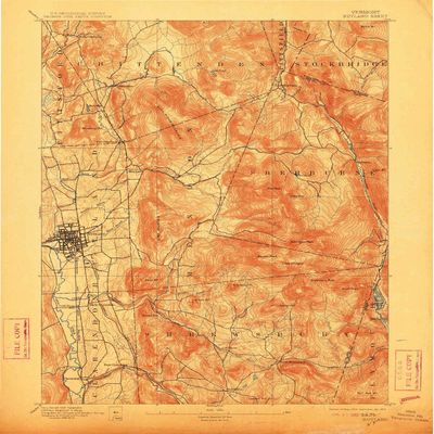 YellowMaps Rutland VT topo map, 1:62500 Scale, 15 X 15 Minute, Historical, 1893, Updated 1912, 19.8 x 16 in - Polypropylene