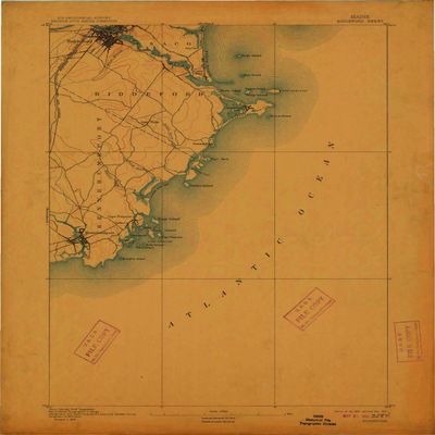 YellowMaps Biddeford ME topo map, 1:62500 Scale, 15 X 15 Minute, Historical, 1893, Updated 1912, 20 x 16.4 in - Polypropylene