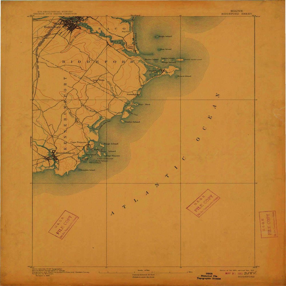 YellowMaps Biddeford ME topo map, 1:62500 Scale, 15 X 15 Minute, Historical, 1893, Updated 1912, 20 x 16.4 in - Polypropylene
