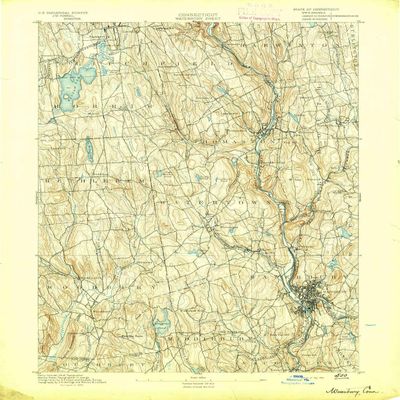 YellowMaps Waterbury CT topo map, 1:62500 Scale, 15 X 15 Minute, Historical, 1893, 20 x 16.4 in - Polypropylene