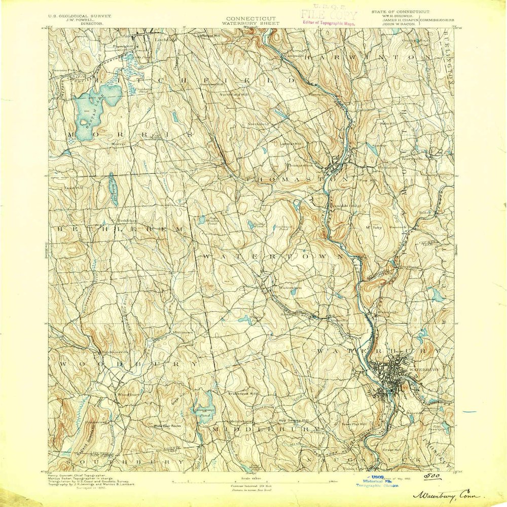 YellowMaps Waterbury CT topo map, 1:62500 Scale, 15 X 15 Minute, Historical, 1893, 20 x 16.4 in - Polypropylene