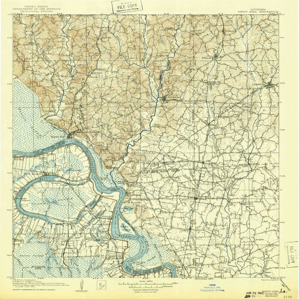 YellowMaps Bayou Sara LA topo map, 1:125000 Scale, 30 X 30 Minute, Historical, 1906, Updated 1943, 19.9 x 16.9 in - Polypropylene
