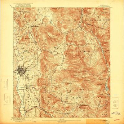 YellowMaps Rutland VT topo map, 1:62500 Scale, 15 X 15 Minute, Historical, 1893, Updated 1921, 19.7 x 16.3 in - Polypropylene
