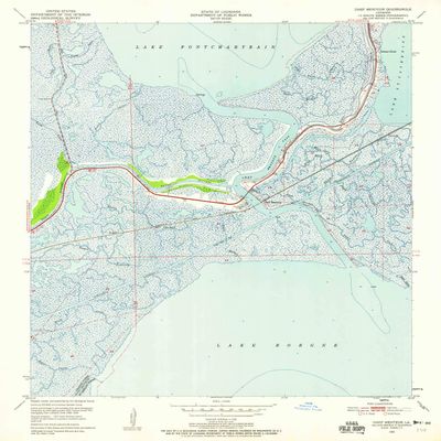 YellowMaps Chef Menteur LA topo map, 1:24000 Scale, 7.5 X 7.5 Minute, Historical, 1951, Updated 1958, 26.9 x 22.9 in - Polypropylene
