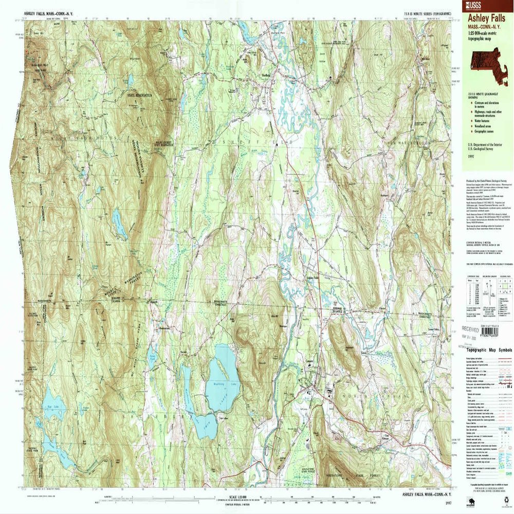 YellowMaps Ashley Falls MA topo map, 1:25000 Scale, 7.5 X 15 Minute, Historical, 1997, Updated 1999, 24.1 x 39.2 in - Polypropylene