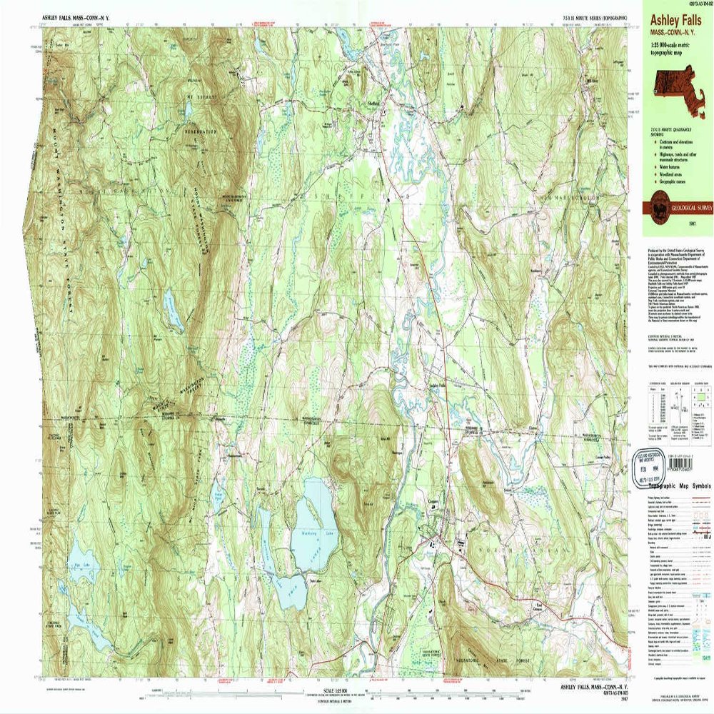 YellowMaps Ashley Falls MA topo map, 1:25000 Scale, 7.5 X 15 Minute, Historical, 1987, Updated 1987, 24 x 39.8 in - Polypropylene