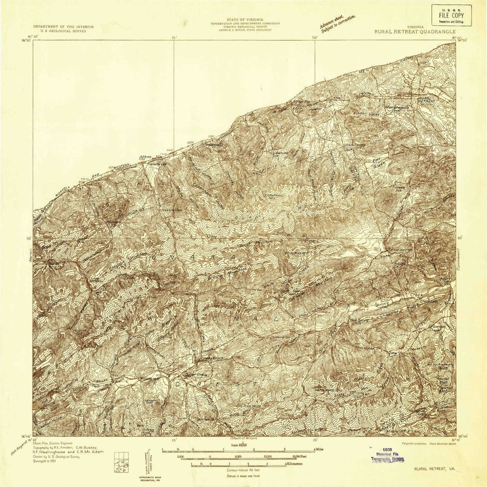 YellowMaps Rural Retreat VA topo map, 1:48000 Scale, 15 X 15 Minute, Historical, 1931, 18.6 x 21.1 in - Polypropylene