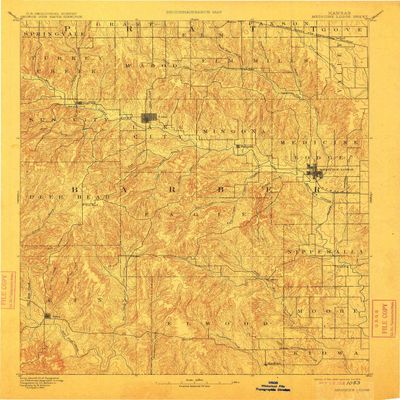 YellowMaps Medicine Lodge KS topo map, 1:125000 Scale, 30 X 30 Minute, Historical, 1893, Updated 1912, 19.75 x 16.07 in - Polypropylene