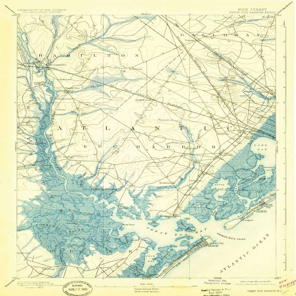 YellowMaps Great Egg Harbor NJ topo map, 1:62500 Scale, 15 X 15 Minute, Historical, 1893, Updated 1925, 19.7 x 15.5 in - Polypropylene