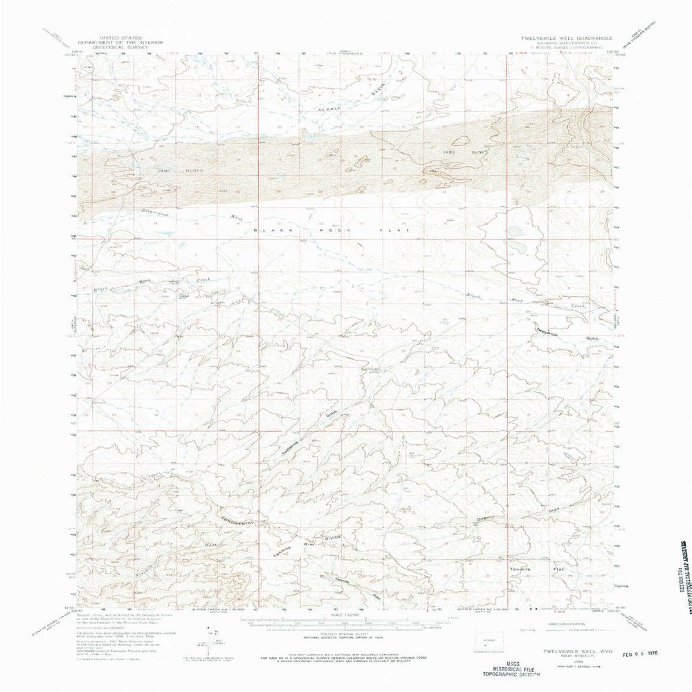 Twelvemile Well WY topo map, 1:62500 Scale, 15 X 15 Minute, Historical, 1958, Updated 1975, 21.9 x 16.9 in - Polypropylene