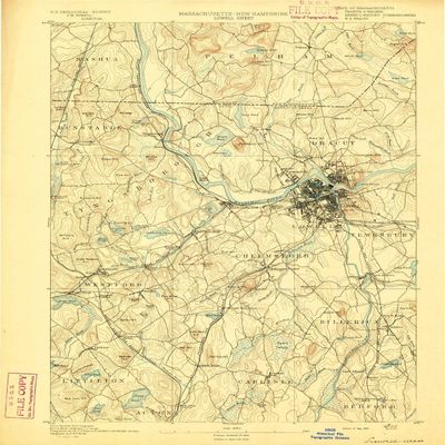 Lowell MA topo map, 1:62500 Scale, 15 X 15 Minute, Historical, 1893, 19.5 x 15.7 in - Polypropylene