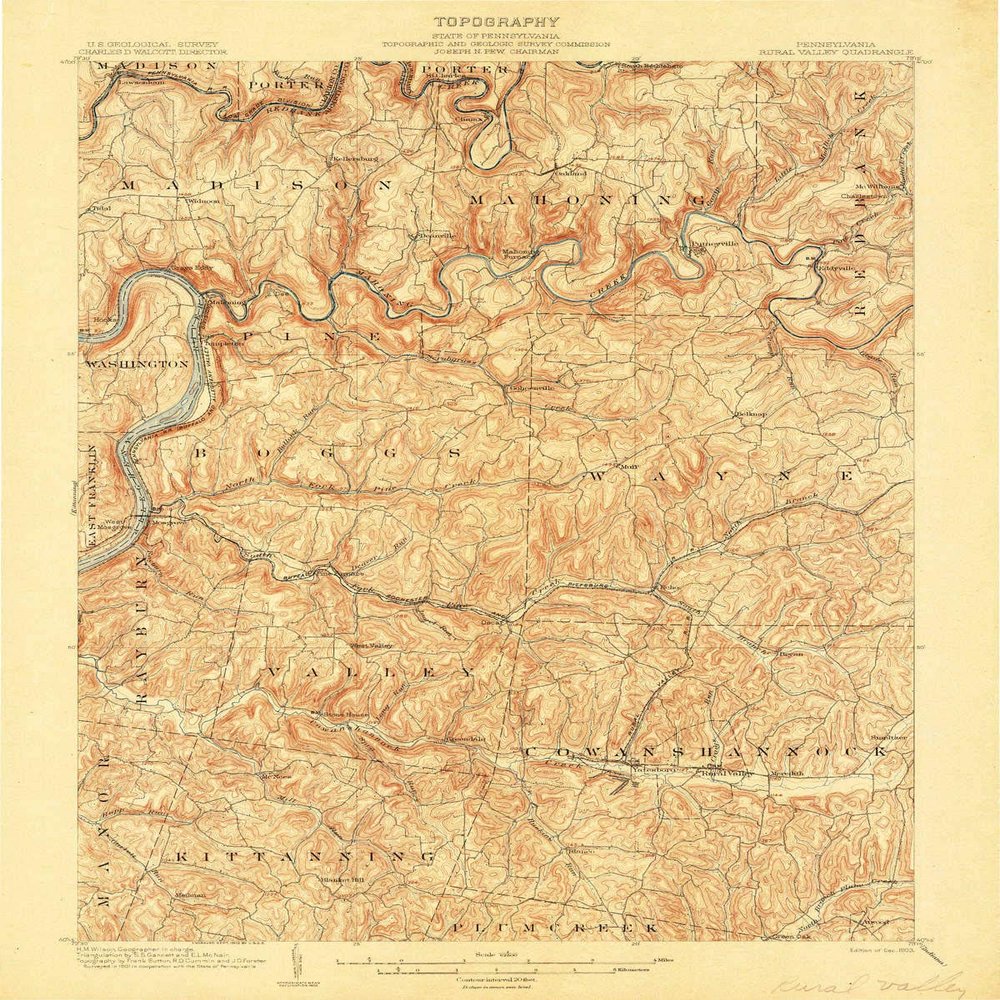 YellowMaps Rural Valley PA topo map, 1:62500 Scale, 15 X 15 Minute, Historical, 1903, 19.9 x 15.9 in - Polypropylene