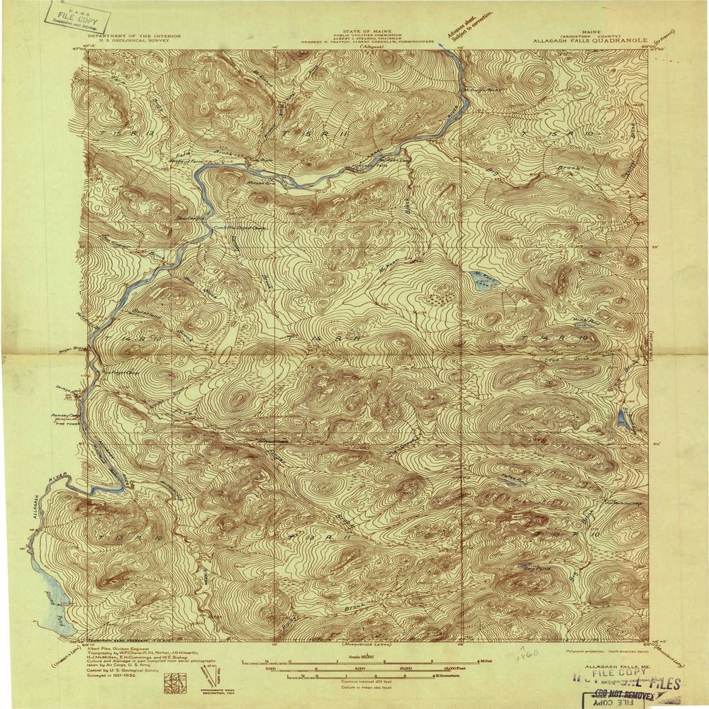 YellowMaps Allagash Falls ME topo map, 1:48000 Scale, 15 X 15 Minute, Historical, 1932, 27.3 x 19.8 in - Polypropylene