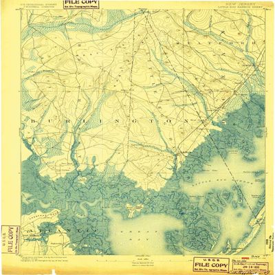 YellowMaps Little Egg Harbor NJ topo map, 1:62500 Scale, 15 X 15 Minute, Historical, 1893, Updated 1899, 19.5 x 15.3 in - Tyvek