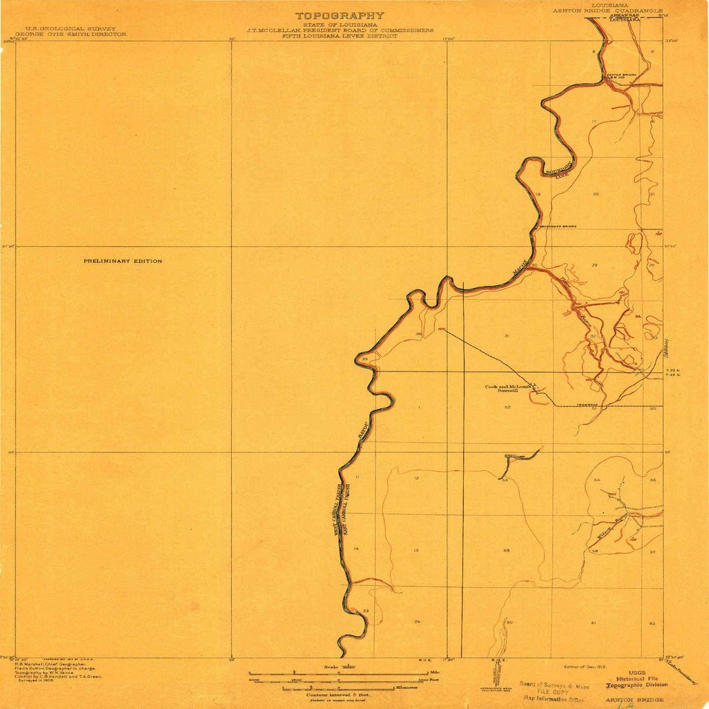YellowMaps Ashton Bridge LA topo map, 1:31680 Scale, 7.5 X 7.5 Minute, Historical, 1912, 19.8 x 15.9 in - Polypropylene