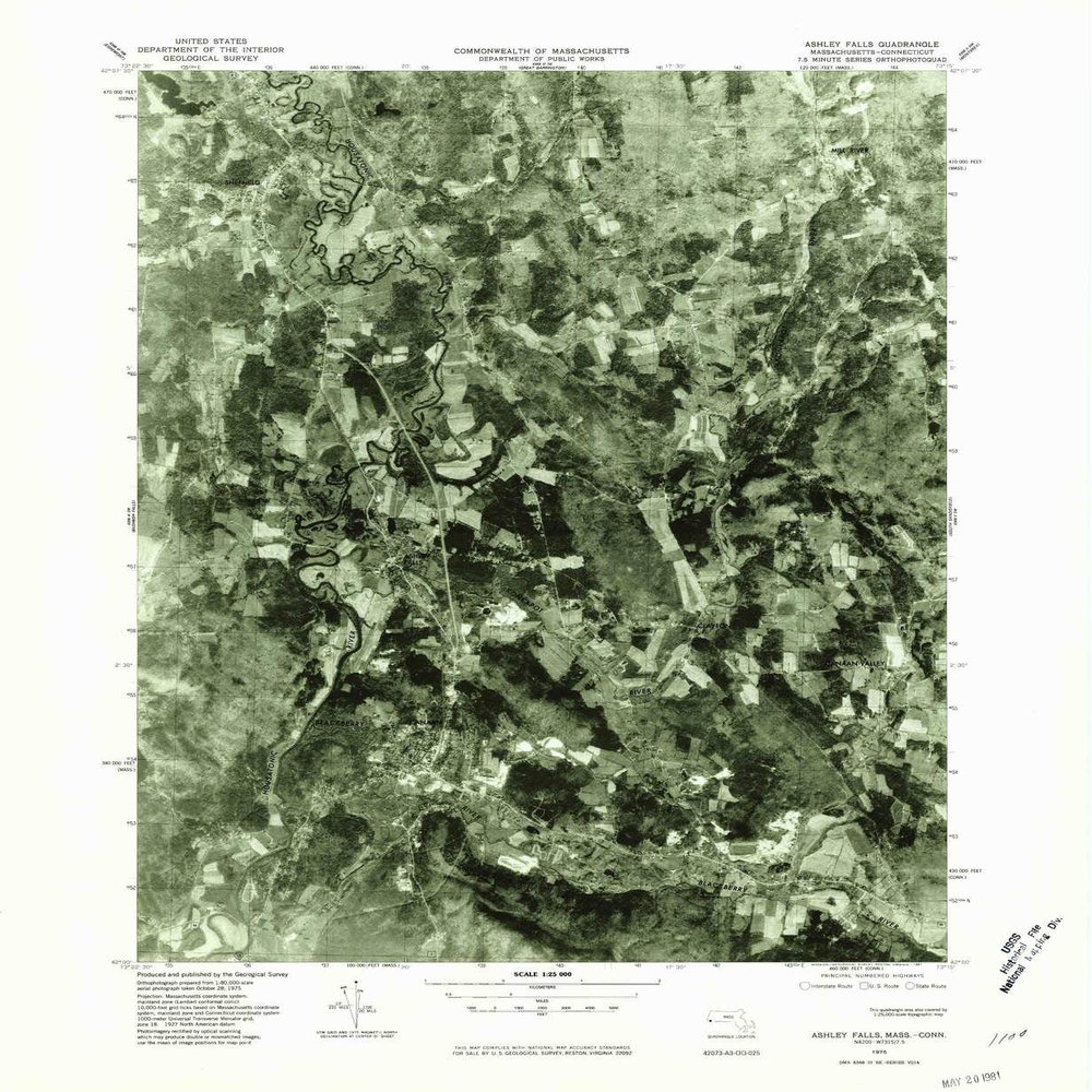 YellowMaps Ashley Falls MA topo map, 1:25000 Scale, 7.5 X 7.5 Minute, Historical, 1975, Updated 1981, 26.8 x 22 in - Polypropylene
