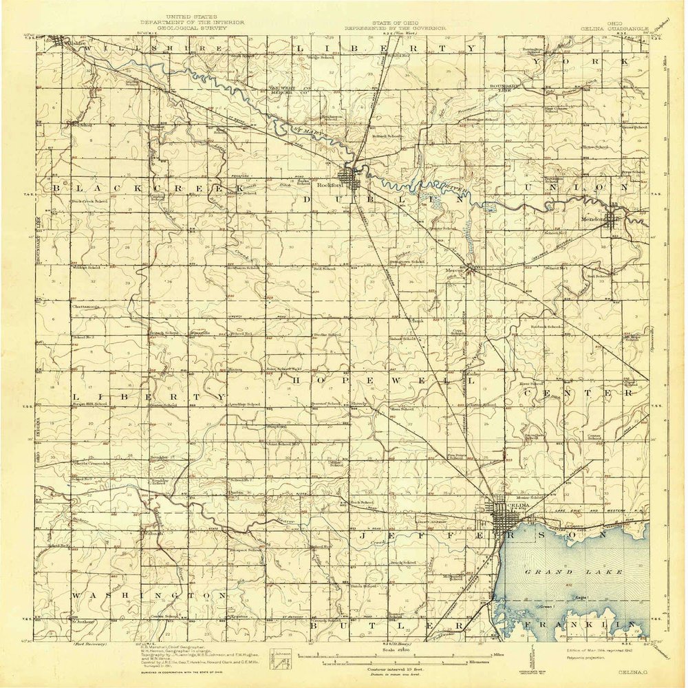 YellowMaps Celina OH topo map, 1:62500 Scale, 15 X 15 Minute, Historical, 1914, Updated 1942, 19.8 x 18.1 in - Polypropylene