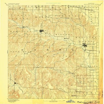 YellowMaps Medicine Lodge KS topo map, 1:125000 Scale, 30 X 30 Minute, Historical, 1893, Updated 1906, 19.49 x 16.04 in - Tyvek