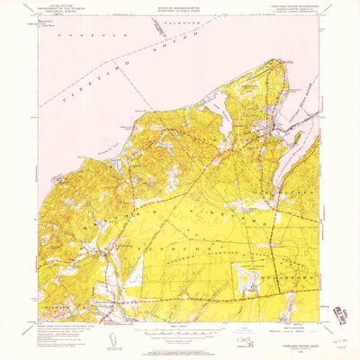 YellowMaps Vineyard Haven MA topo map, 1:24000 Scale, 7.5 X 7.5 Minute, Historical, 1951, Updated 1958, 26.8 x 21.9 in - Polypropylene