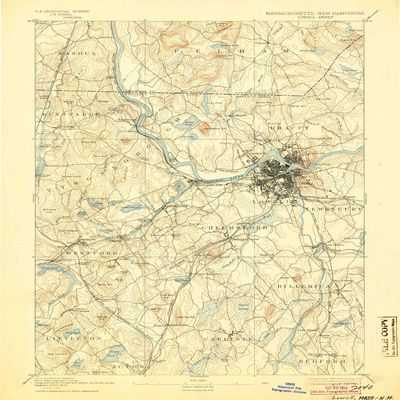 Lowell MA topo map, 1:62500 Scale, 15 X 15 Minute, Historical, 1893, Updated 1904, 19.8 x 15.8 in - Polypropylene