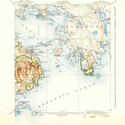 YellowMaps Bar Harbor ME topo map, 1:62500 Scale, 15 X 15 Minute, Historical, 1904, Updated 1940, 20.6 x 16.5 in - Polypropylene