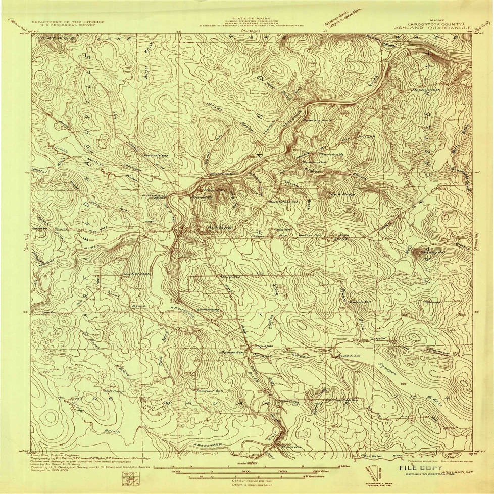 YellowMaps Ashland ME topo map, 1:48000 Scale, 15 X 15 Minute, Historical, 1931, 27 x 17.6 in - Polypropylene