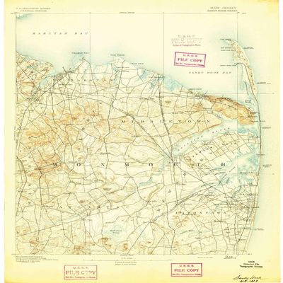YellowMaps Sandy Hook NJ topo map, 1:62500 Scale, 15 X 15 Minute, Historical, 1893, 20.5 x 17.1 in - Tyvek