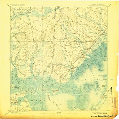 YellowMaps Little Egg Harbor NJ topo map, 1:62500 Scale, 15 X 15 Minute, Historical, 1893, Updated 1907, 20 x 16.6 in - Polypropylene
