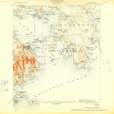 YellowMaps Bar Harbor ME topo map, 1:62500 Scale, 15 X 15 Minute, Historical, 1904, Updated 1909, 21.1 x 16.4 in - Polypropylene