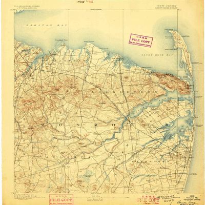 YellowMaps Sandy Hook NJ topo map, 1:62500 Scale, 15 X 15 Minute, Historical, 1893, Updated 1898, 19.6 x 16.8 in - Polypropylene