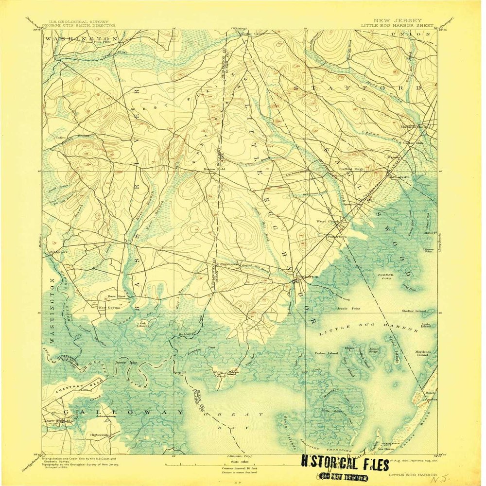 YellowMaps Little Egg Harbor NJ topo map, 1:62500 Scale, 15 X 15 Minute, Historical, 1893, Updated 1914, 20 x 16.6 in - Polypropylene