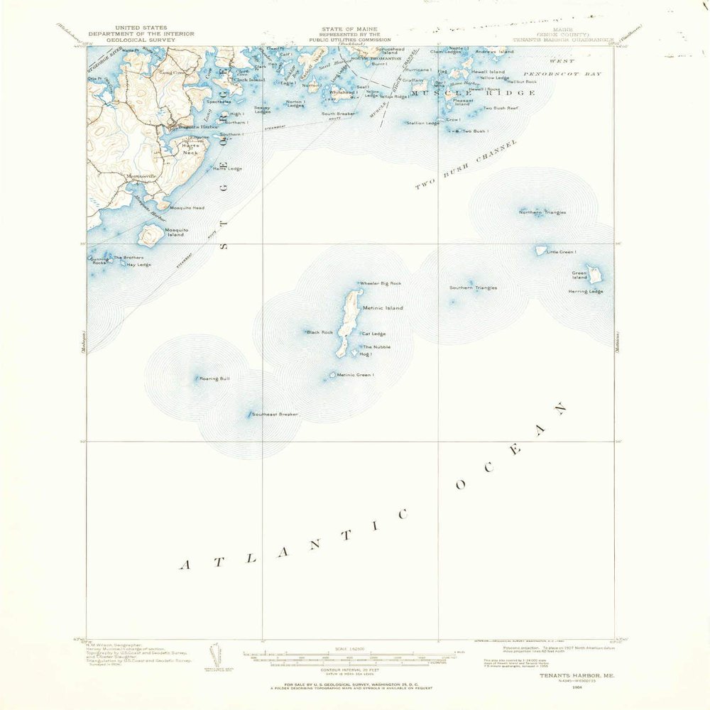 YellowMaps Tenants Harbor ME topo map, 1:62500 Scale, 15 X 15 Minute, Historical, 1904, Updated 1960, 20.9 x 17.1 in - Polypropylene