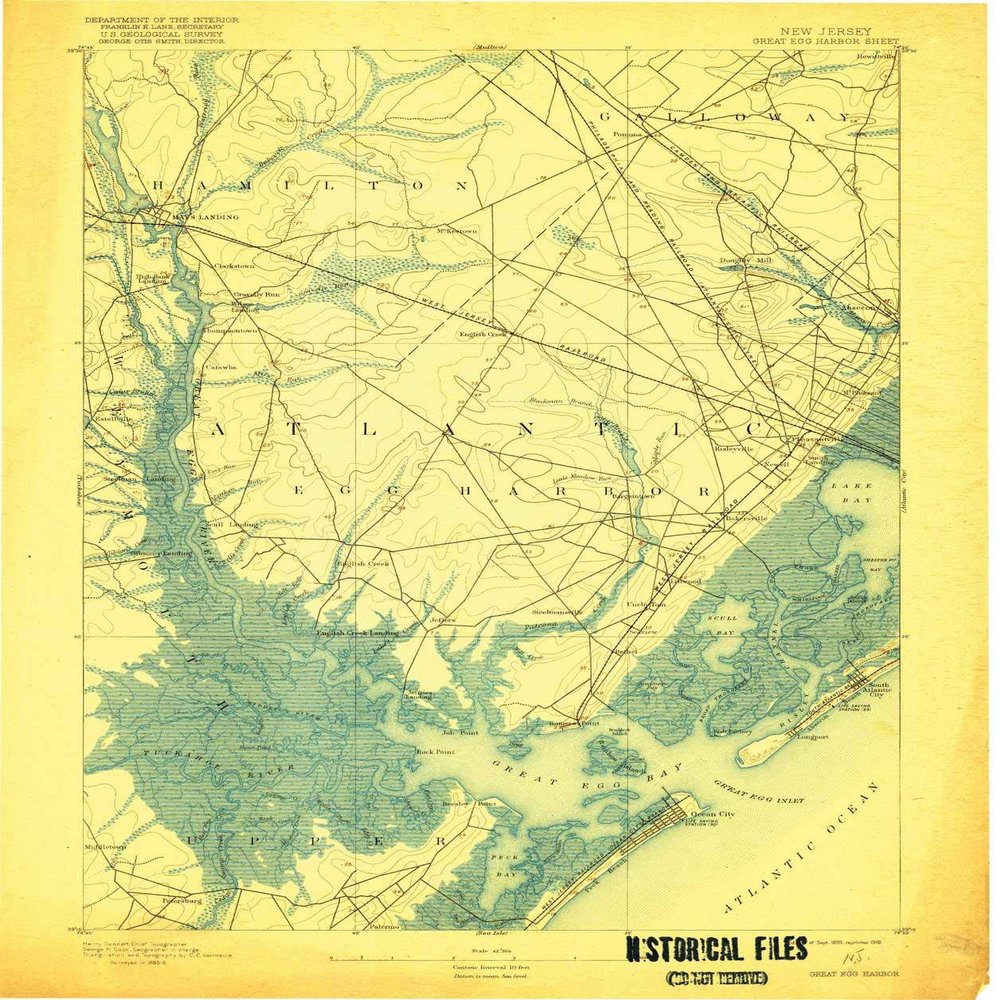 YellowMaps Great Egg Harbor NJ topo map, 1:62500 Scale, 15 X 15 Minute, Historical, 1893, Updated 1918, 19.8 x 16.6 in - Polypropylene