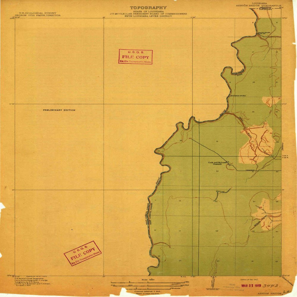 YellowMaps Ashton Bridge LA topo map, 1:31680 Scale, 7.5 X 7.5 Minute, Historical, 1912, 19.9 x 16.2 in - Polypropylene