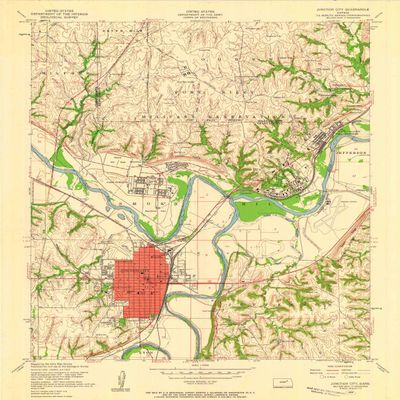 YellowMaps Junction City KS topo map, 1:24000 Scale, 7.5 X 7.5 Minute, Historical, 1955, Updated 1958, 27 x 20.97 in - Polypropylene