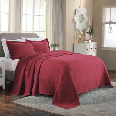 Superior 2 Piece Celtic Circles Cotton Bedspread Set, Decorative Bed Spread, Home Bed Decor, 1 Pillow Sham, Medium Weight Blanket, Matelasse Coverlet Bedding, Wedding Ring Design, King, Burgundy
