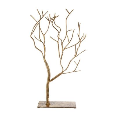 Benjara Leafless Branched Iron Tree Accent with Rectangular Base, Gold